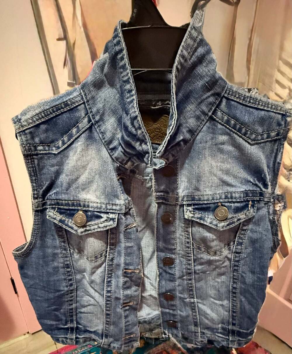 Wallflower Distressed Blue Denim Jean Vest